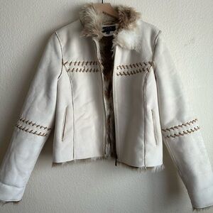 Ivory Faux Suede Jacket with Faux Fur Lining